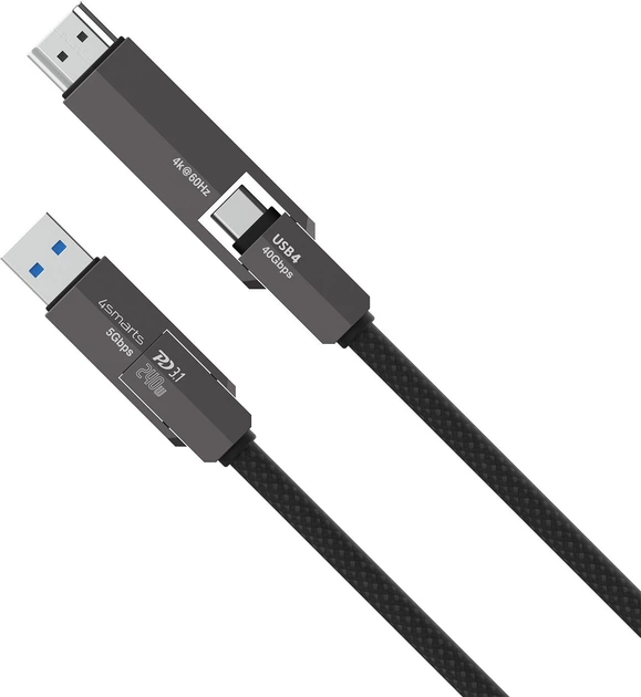 Кабель 4smarts USB4 HDMI Cable ComboCord 240W 1.5 m Black (4252011911769) - Фото 3 Кабель 4smarts USB4 HDMI Cable ComboCord 240W 1.5 m Black (4252011911769) - зображення 3
