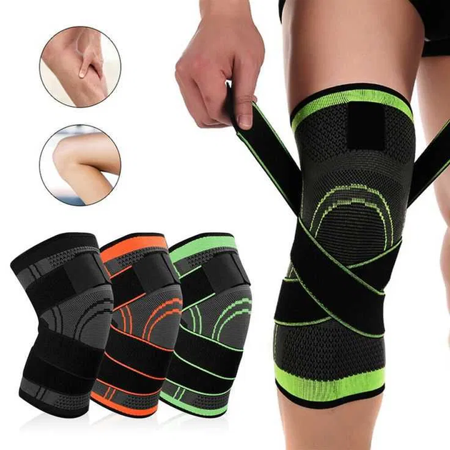 Наколенник Бандаж коленного сустава Knee Support Copper Черно-зелёный фиксатор колена Компрессионный от травм растяжений - изображение 2