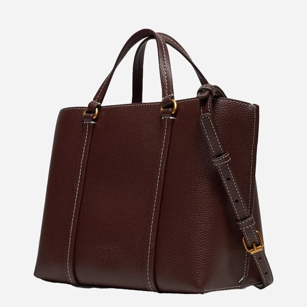Torba shopper damska skórzana Pinko Miranda Shopper Classic 104515A29O-L86Q Ciemnobrązowa (8057769677105) - obraz 3