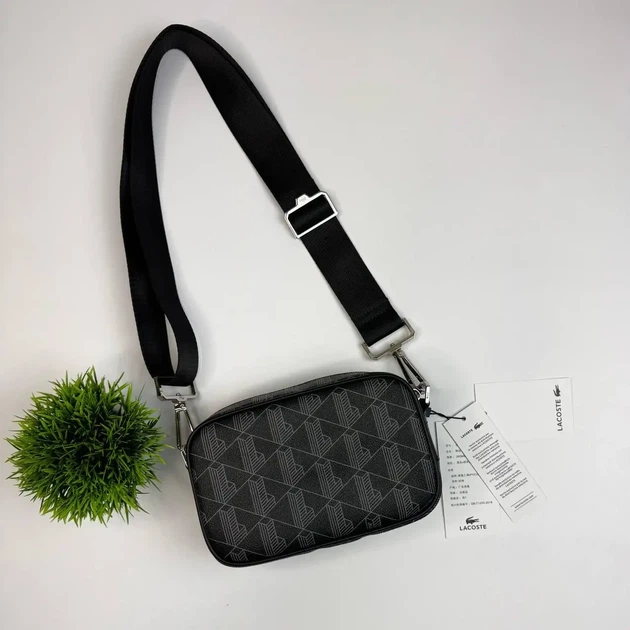 Мужская сумка мессенджер Lacoste Monogram черная через плечо кроссбоди сумка для документов телефона и повседневных вещей компактная сумка для города работы и путешествий - изображение 6