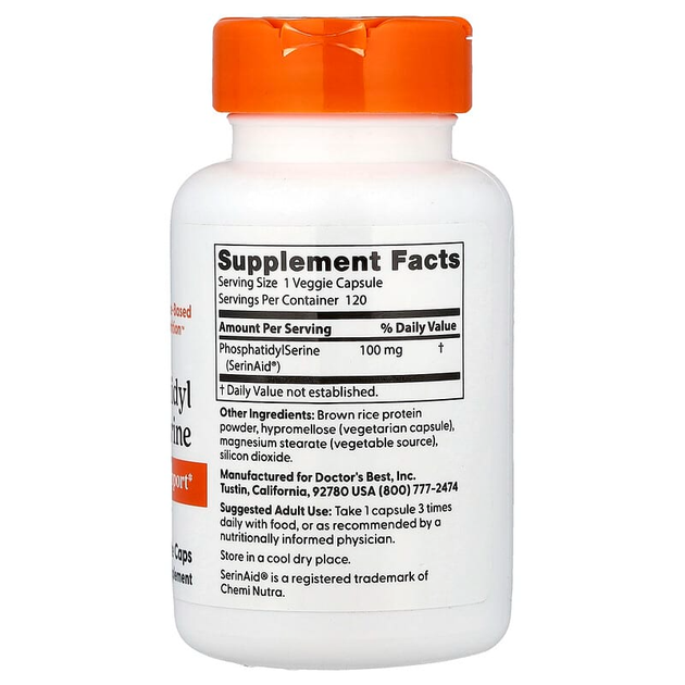 Фосфатидилсерин Doctor's s Best "Phosphatidylserine with SerinAid" підтримка мозку і пам'яті, 100 мг (120 вегетаріанських капсул) - зображення 2