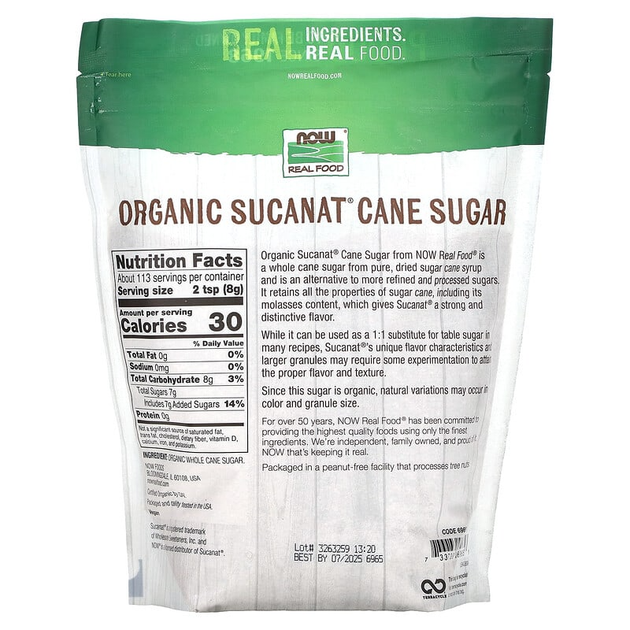 Тростниковый сахар NOW Foods, Real Food "Certified Organic Sucanat Cane Sugar" (907 г) - изображение 2
