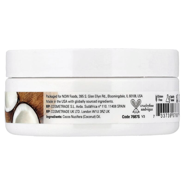 Натуральное кокосовое масло NOW Foods, Solutions "Coconut Oil Natural" увлажняющее (89 мл) - изображение 2