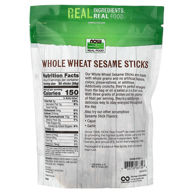 Кунжутные палочки из цельной пшеницы NOW Foods, Real Food "Whole Wheat Sesame Sticks" (255 г) - изображение 2