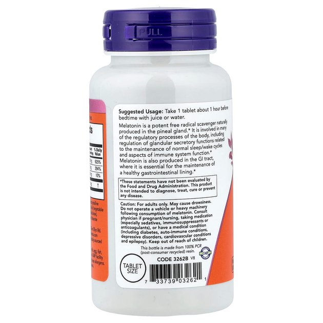 Мелатонін NOW Foods "Melatonin" здоровий цикл сну, 1 мг (100 таблеток) - зображення 3