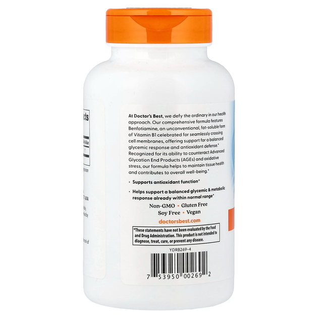 Бенфотиамин Doctor's Best "Benfotiamine" 150 мг, биодоступная форма витамина В1 (360 капсул) - изображение 3