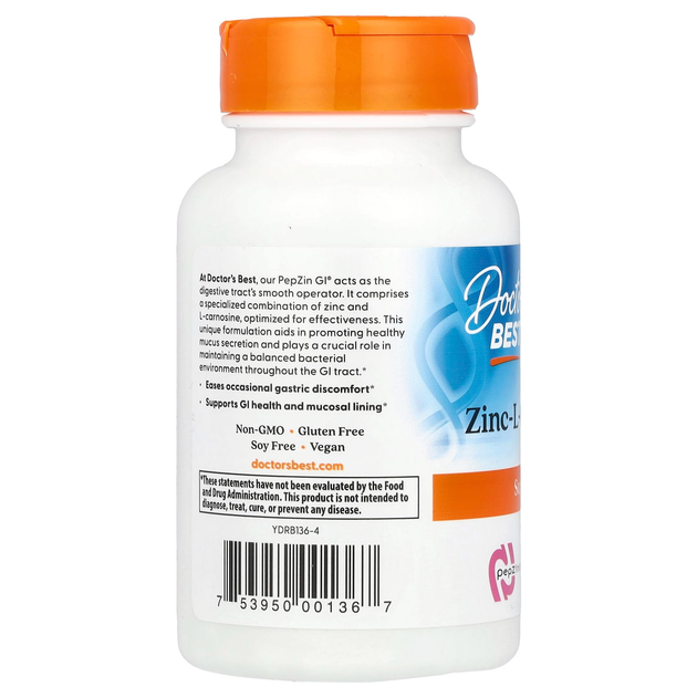 Комплекс цинк-L-карнозину Doctor's s Best "PepZin GI" здоров'я кишкової флори (120 капсул) - зображення 3