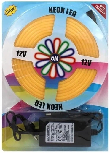 LED NEON стрічка 5м 12В силіконова неонова стрічка гнучка вологозахищена підсвітка для інтер'єру та вулиці контурна LED підсвітка для вивісок декору фасаду меблів з блоком живлення - изображение 5