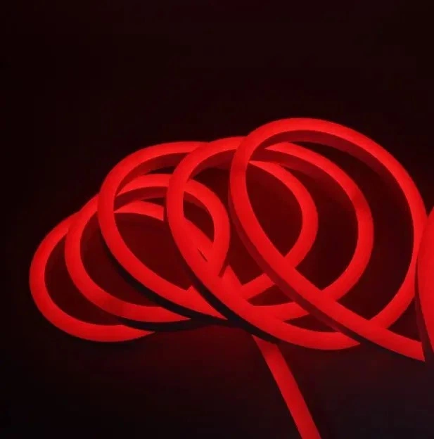 LED NEON стрічка 5м червона Red 12В силіконова неонова стрічка IP65 гнучка вологозахищена підвіска для фасаду інтер'єру вивісок меблів авто контурна - зображення 2