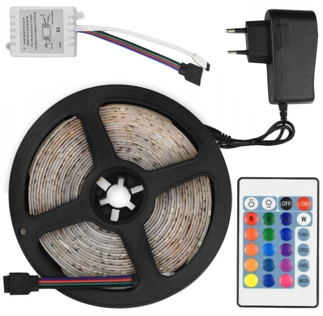 LED стрічка RGB 5м Voltronic SMD 3528 з пультом контролером блоком живлення IP65 підсвітка для кімнати кухні стелі меблів телевізора - зображення 3