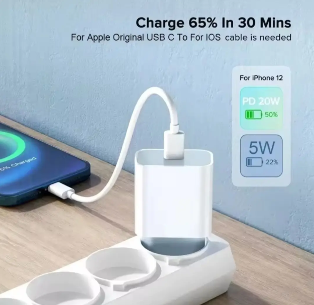 Зарядний блок живлення з кабелем Apple 20W Type-C/Lightning для швидкї зарядки та передачі даних iPhone iPad 2.4A/20W, 1м - зображення 2