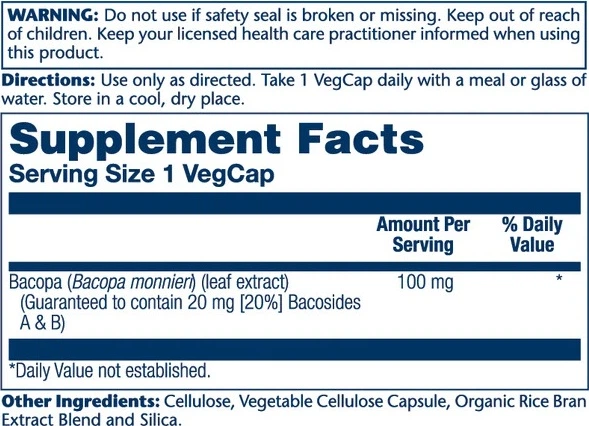 Дієтична добавка Solaray Bacopa Leaf Extract 100 мг 60 капсул (0076280596441) - зображення 2