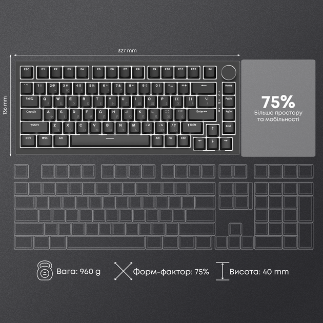 Клавіатура дротова Ajazz AK820 Red Switch USB-C Black (AK820-R-B