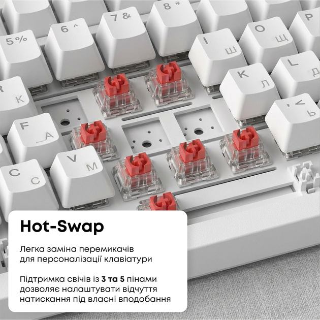 Дротова механічна клавіатура Ajazz AK820 Red Switch White (AK820-R-W) - Фото 11 Дротова механічна клавіатура Ajazz AK820 Red Switch White (AK820-R-W) - изображение 11
