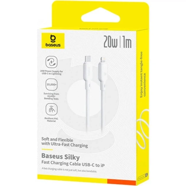 Кабель Baseus Silky Series Cable Type-C to Lightning 20W 1m P10377700213-00 White - Фото 4 Кабель Baseus Silky Series Cable Type-C to Lightning 20W 1m P10377700213-00 White - зображення 4