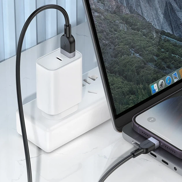 Кабель для заряджання та передачі даних USB Hoco X109 Silicone 2.4A USB to Lightning 3m Black - Фото 4 Кабель для заряджання та передачі даних USB Hoco X109 Silicone 2.4A USB to Lightning 3m Black - зображення 4