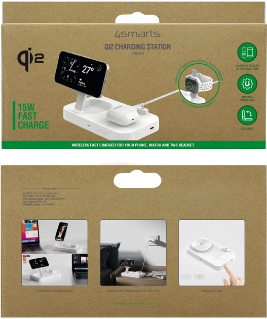 Stacja ładowania 4smarts Qi2 Charging Station Trident Biała (4252011907878) - Zdjęcie 3 Stacja ładowania 4smarts Qi2 Charging Station Trident Biała (4252011907878) - obraz 3