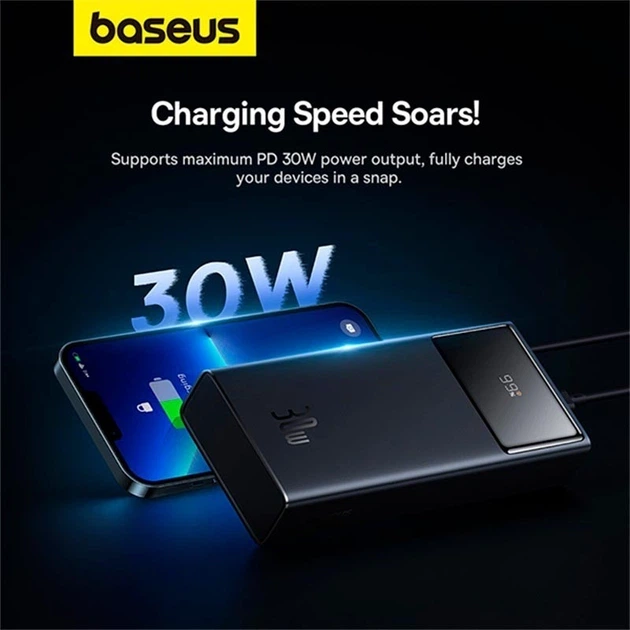 Павербанк Baseus Star-Lord Digital Display 30000mAh 22.5W з технологією QC3.0+PD3.0 2USB+Type-C + Кабель USB to Type-C (PPXJ080101) Black - изображение 14