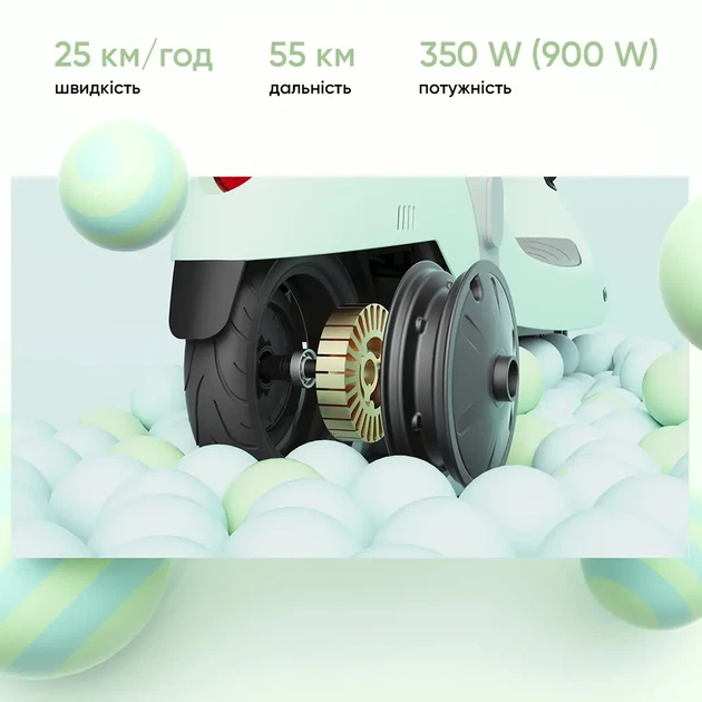 Електросамокат із сидінням OKAI Ceetle PRO EA10C Mint Green 10', 350(900)W, 25Km/h, 10.4Ah, 55Km, 20%, NFC, App, 29kg - зображення 4