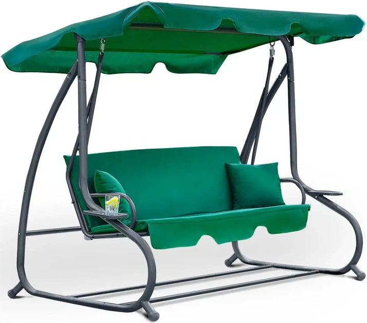 Садова гойдалка з навісом JUST GARDEN Relax Comfort "Зелена" - розкладна, 3х-місна гойдалка з посиленим каркасом. Чудовий варіант для затишного відпочинку - зображення 3