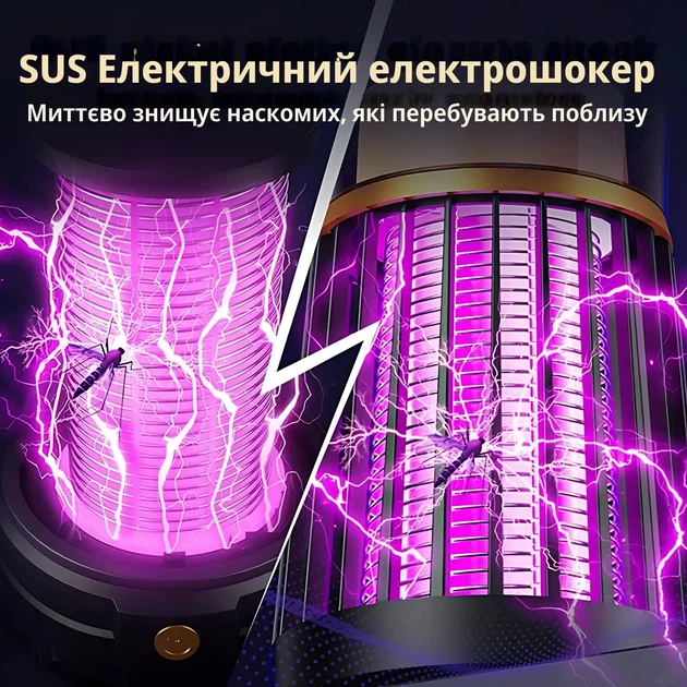 Ловушка Лампа от комаров и насекомых портативная аккумуляторная LED USB Черный/Золотой ABC - изображение 5