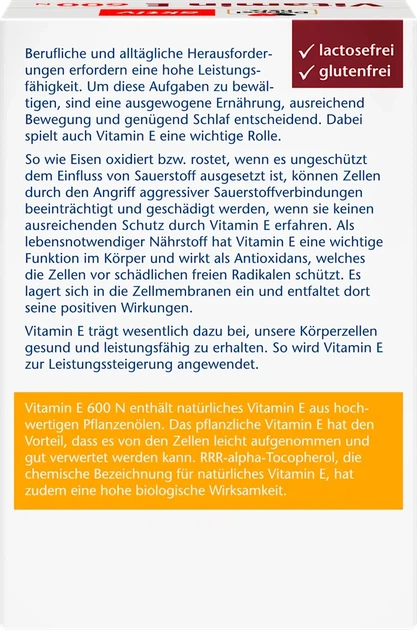Вітаміни та мінерали Doppelherz aktiv Vitamin E 400 мг, натуральний, антиоксидантний захист клітин, підтримка серця, судин та імунітету, 40 шт. - зображення 2