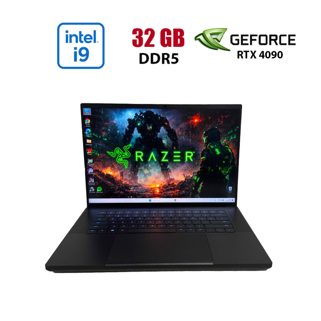 Ігровий ноутбук Б-клас Razer Blade 16 RZ09-0483 / 16" (2560x1600) MiniLED / Intel Core i9-13950HX (24 (32) ядра по 2.2 - 5.5 GHz) / 32 GB DDR5 / 1000 GB SSD NVMe / nVidia GeForce RTX 4090, 16 GB GDDR6, 256-bit / WebCam б/в - Фото 1 Ігровий ноутбук Б-клас Razer Blade 16 RZ09-0483 / 16" (2560x1600) MiniLED / Intel Core i9-13950HX (24 (32) ядра по 2.2 - 5.5 GHz) / 32 GB DDR5 / 1000 GB SSD NVMe / nVidia GeForce RTX 4090, 16 GB GDDR6, 256-bit / WebCam б/в - зображення 1