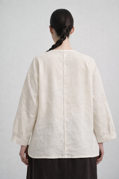 Женская блуза льняная оверсайз с накладными карманами KAPTSOVA MKKS9025-3 - Oversize 42/52, Молочний - изображение 2