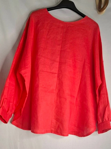 Женская блуза льняная оверсайз с накладными карманами KAPTSOVA MKKS9025-3 - Oversize 42/52, Червоний - изображение 3