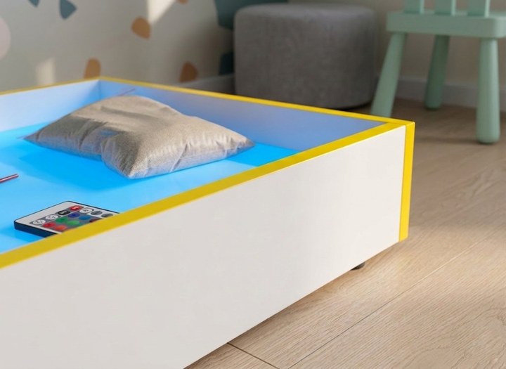 Світлова пісочниця планшет SandyBOX , сенсорний стіл для малювання піском, 80×50, з RGB підсвіткою, білий з жовтою окантовкою - зображення 4