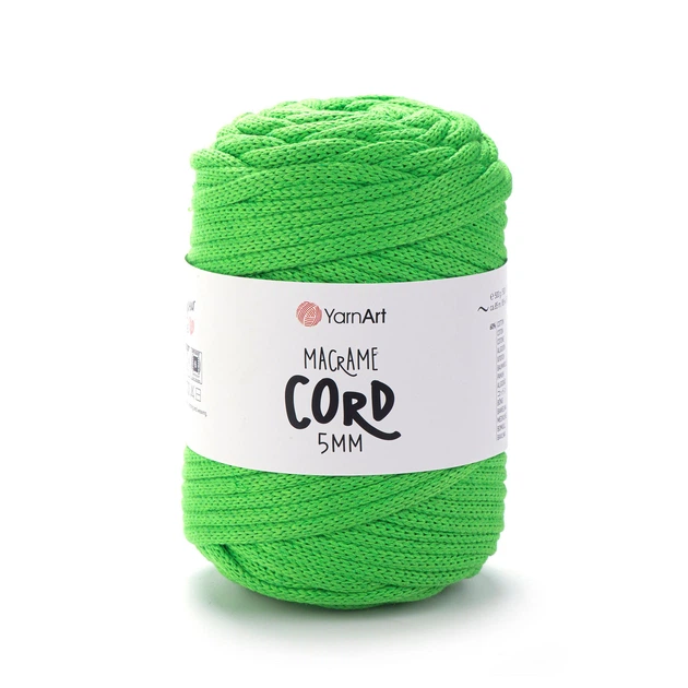 Шнур плетений YarnArt macrame cord 5 мм с сердечником для макраме яскраво-зелений (№802) - изображение 2