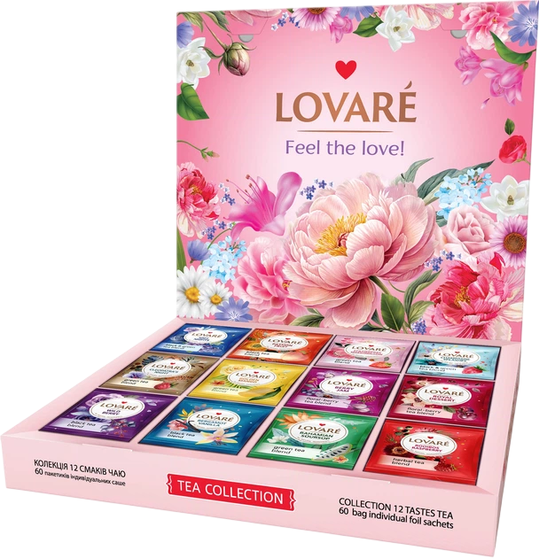 Подарочный набор чая Lovare Flowers & Tea 12 видов по 5 штук в подарочной упаковке - изображение 2