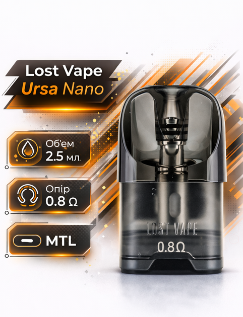 Змінний картридж для под систем Lost Vape Ursa Nano 0.8 Ом резервуар для електронки з боковою заправкою на 2.5 мл - зображення 2