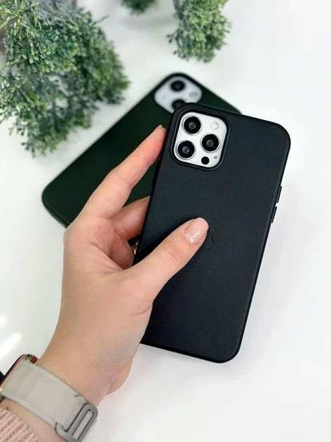 Чохол Leather Case PU з MagSafe для iPhone 16 захисний чорний із мікрофіброю всередині - Фото 2 Чохол Leather Case PU з MagSafe для iPhone 16 захисний чорний із мікрофіброю всередині - зображення 2