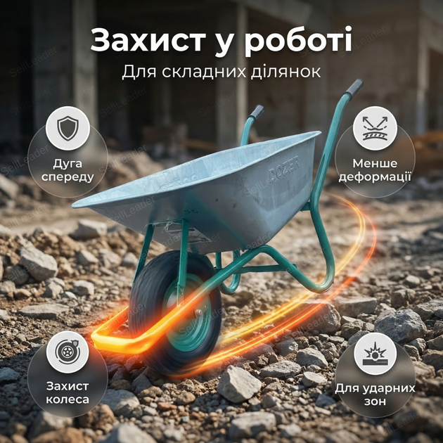 Тачка будівельна Dozer 90/170л одноколісна корито для будови дачі сипучих матеріалів до 180кг оцинкована - зображення 7