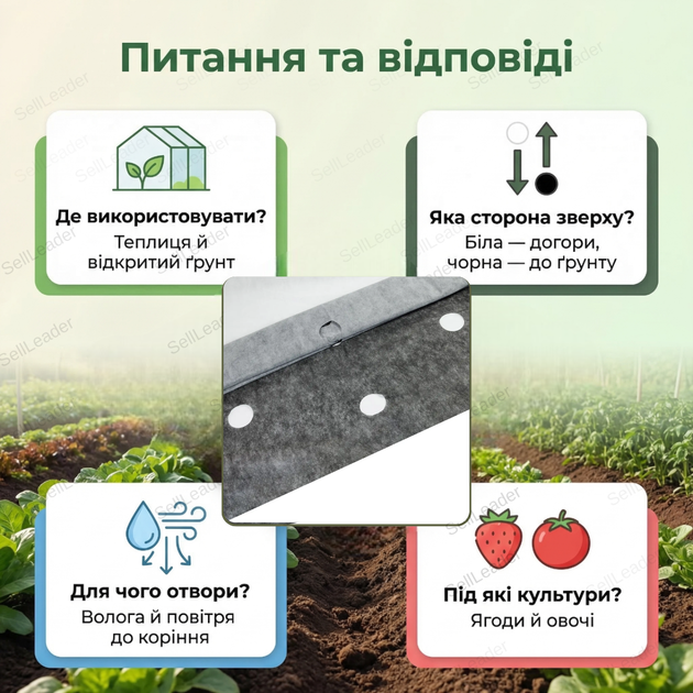 Агроволокно 1.6x10м 50г/м² проти бурянів для полуниці спанбонд пакет UV захист перфороване чорно-біле - зображення 4