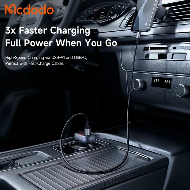 Автомобильный Bluetooth FM-трансмиттер McDodo CC-5950 72W USB-A + USB-C с дисплеем и быстрой зарядкой Black - Фото 5 Автомобильный Bluetooth FM-трансмиттер McDodo CC-5950 72W USB-A + USB-C с дисплеем и быстрой зарядкой Black - изображение 5