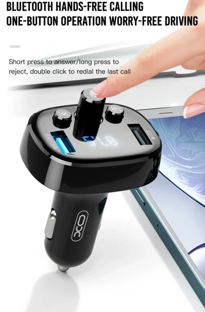 FM-трансмиттер с Bluetooth и зарядкой 3.1A два USB Type-A 18Вт черный XO BCC02 - изображение 7