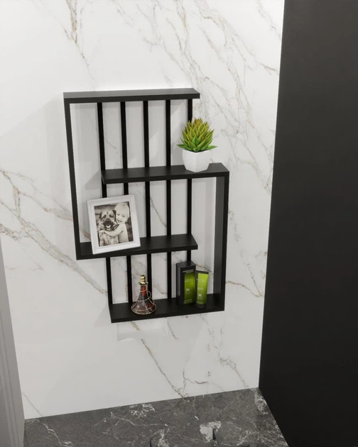 Настенная полка в стиле лофт EcoLoft NasTina DSP-1431-5 Черный - Фото 1 Настенная полка в стиле лофт EcoLoft NasTina DSP-1431-5 Черный - изображение 1