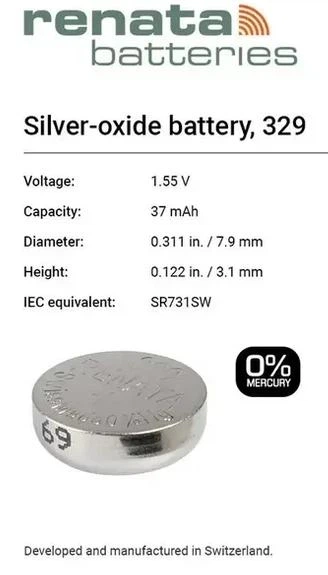 Батарейка для годинника Renata SR731SW 329 Silver Oxide 1,55V (88) - зображення 2