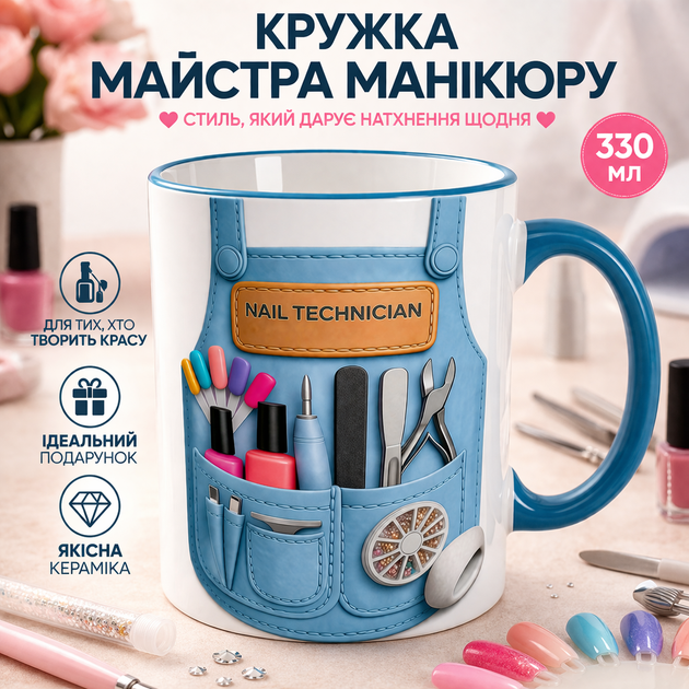 Кружка для мастера маникюра подарок nail technician 330 мл керамическая | Чашка мастеру ногтей маникюр(блакитна ручка) - Фото 1 Кружка для мастера маникюра подарок nail technician 330 мл керамическая | Чашка мастеру ногтей маникюр(блакитна ручка) - изображение 1