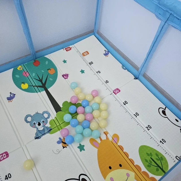 Детский раскладной манеж Avko 120x120см Blue с ковриком и шариками - изображение 2