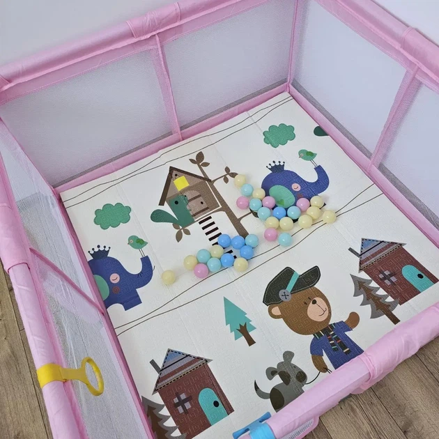 Детский раскладной манеж Avko 120x180см Pink с ковриком и шариками - изображение 2