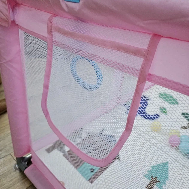 Детский раскладной манеж Avko 120x180см Pink с ковриком и шариками - изображение 6