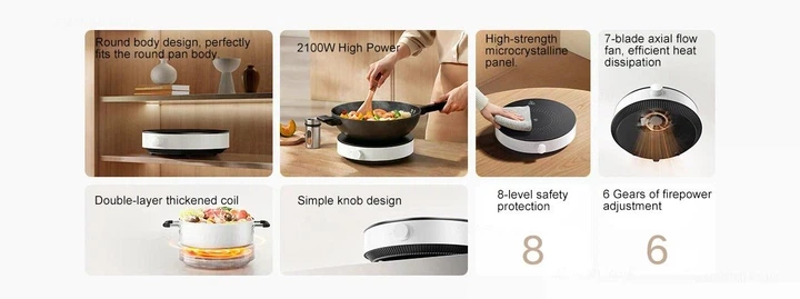 Індукційна плита MiJia N1 Induction Cooker 2100 Вт, 8 рівнів захисту - изображение 6