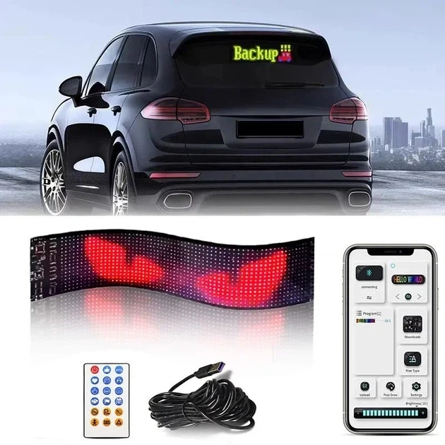 LED-матриця «Очі диявола» 348х102 мм — світлодіодна панель на скло автомобіля з Bluetooth-керуванням, анімація, кольорові ефекти, - зображення 8
