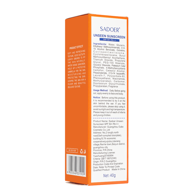 Солнцезащитный крем для лица и тела Sadoer Unseen Sunscreen SPF50+ PA+++, 40 мл - изображение 3