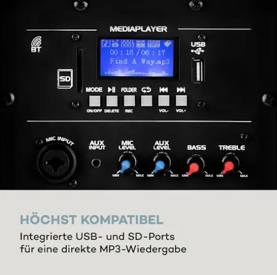 Мобильная акустическая система Auna Streetstar 2.0 15" с Bluetooth, USB, SD и УВЧ микрофонами - изображение 5