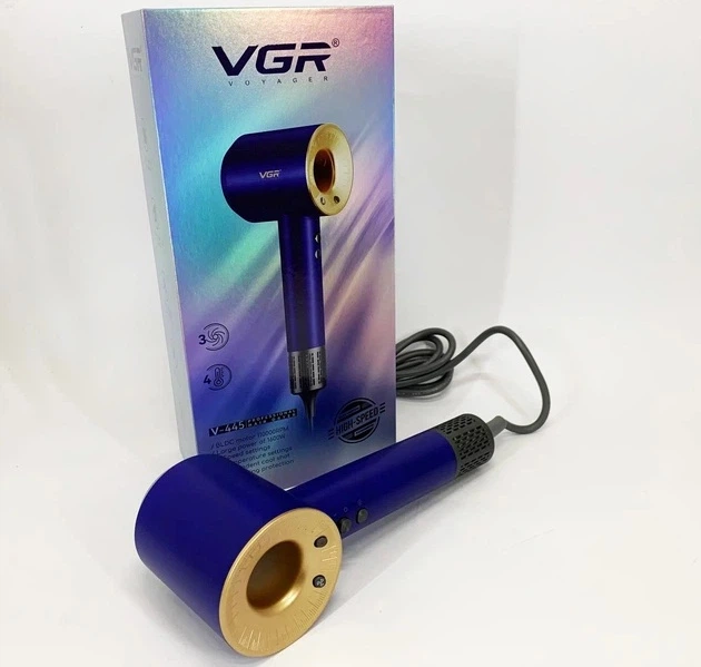 Фен VGR V-445 професійний 1600 Вт, фен для волосся з високошвидкісним мотором 110000 об хв, 3 режими обдування 4 температури, легкий компактний фен для укладки та сушіння волосся - изображение 2