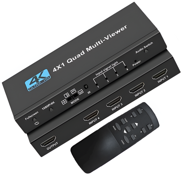 HDMI спліттер для 4 джерел відео на 1 екран Addap HVS-13, мультиекранний 4K HDMI комутатор з Quad View, black - Фото 1 HDMI спліттер для 4 джерел відео на 1 екран Addap HVS-13, мультиекранний 4K HDMI комутатор з Quad View, black - зображення 1